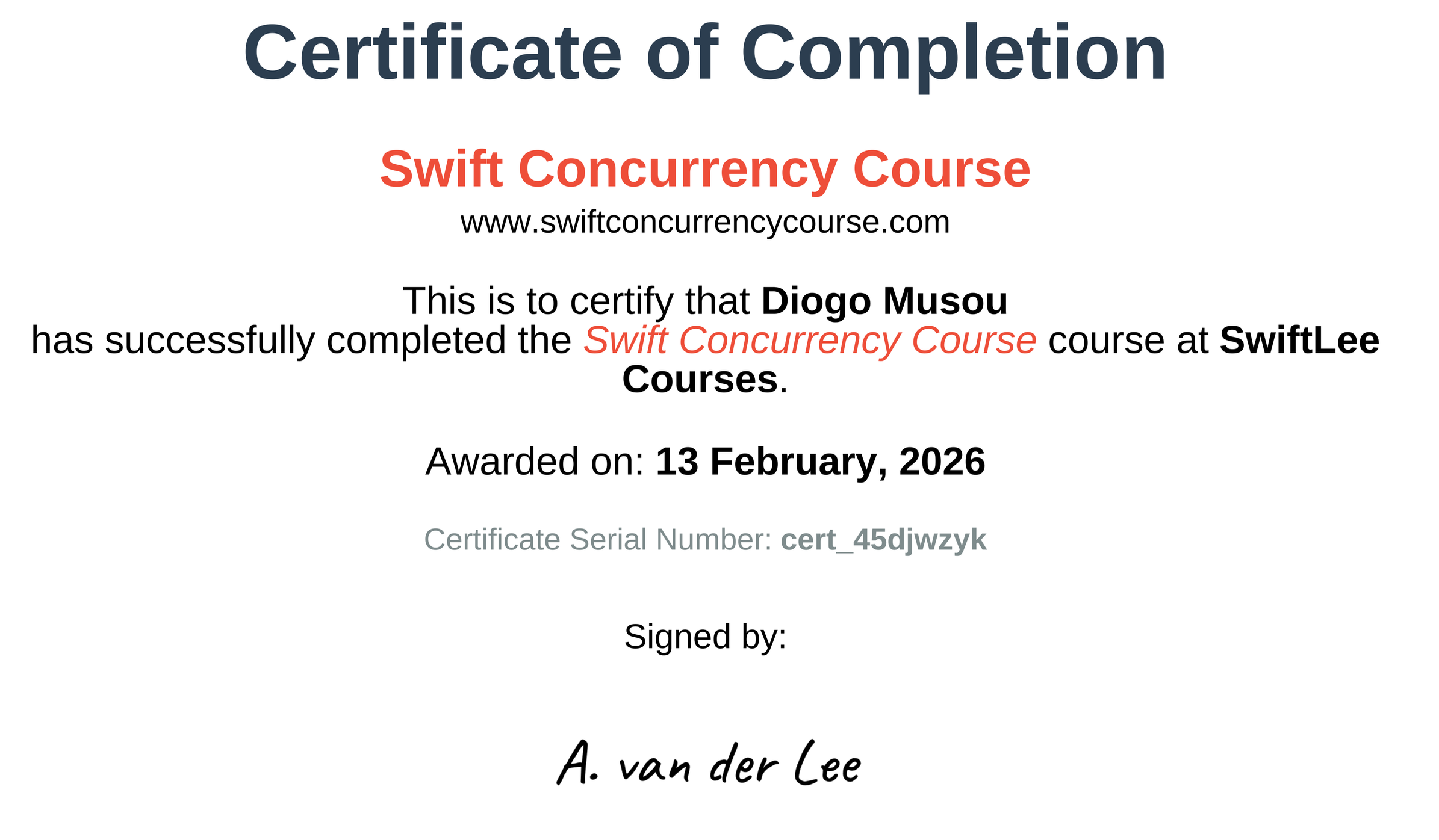 Swift Concurrency Course Certificate